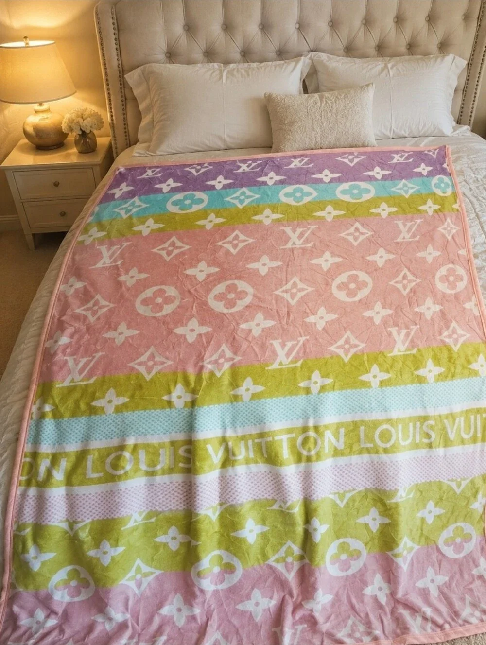 Fashion Soft Pink Multicolor Fleece Blanket Throw NEW